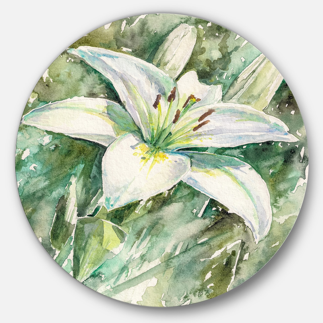Designart - Large White Lily Painting' Ultra Vibrant Floral Metal Circle Wall Art